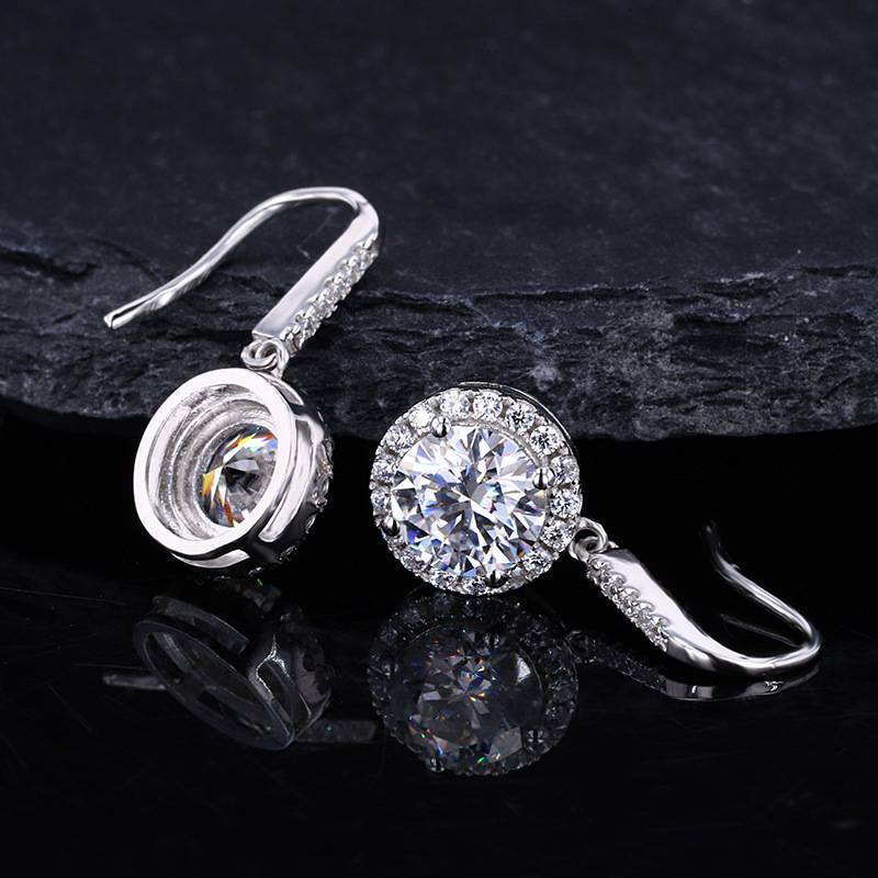 EM4007E星环绮梦款S925银镀18K白金圆形Moissanite耳勾耳环0.5ct*2/1.0ct*2