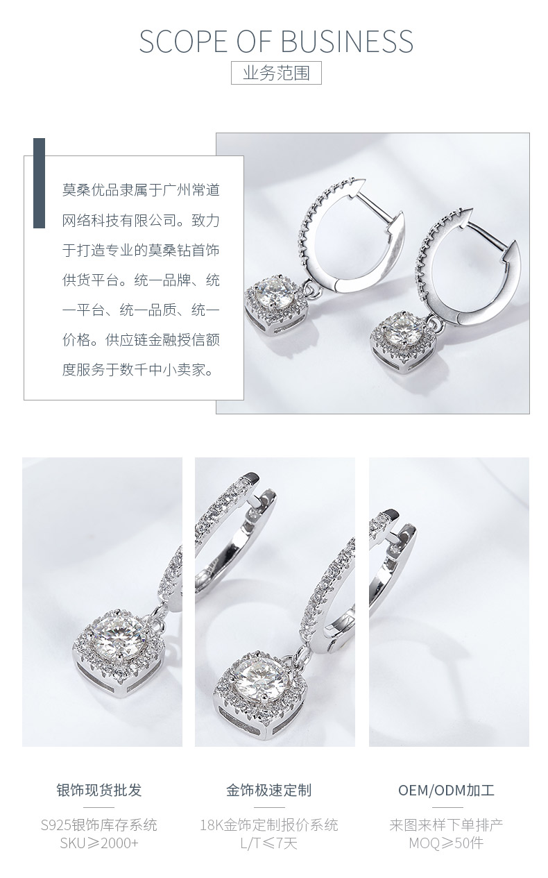 EM4010E璀璨方华款S925银镀18K白金圆形莫桑钻耳环0.5ct*2/1.0ct*2 - 3