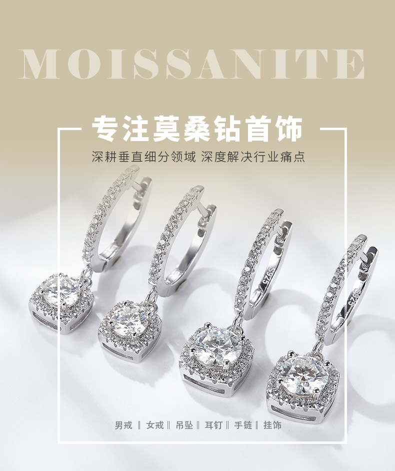 EM4010E璀璨方华款S925银镀18K白金圆形莫桑钻耳环0.5ct*2/1.0ct*2 - 1