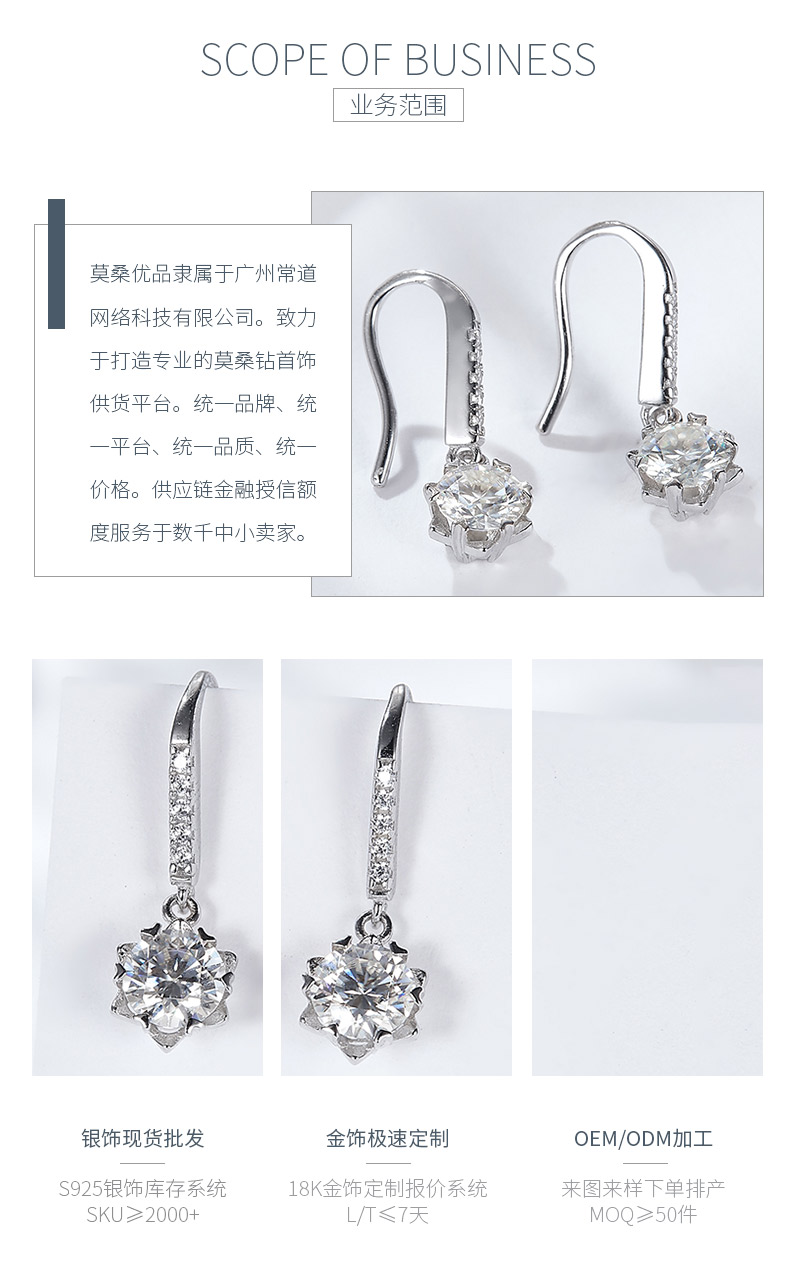 EM4011E冰雪奇缘款S925银镀18K白金圆形莫桑钻耳勾耳环0.5ct*2/1.0ct*2 - 3