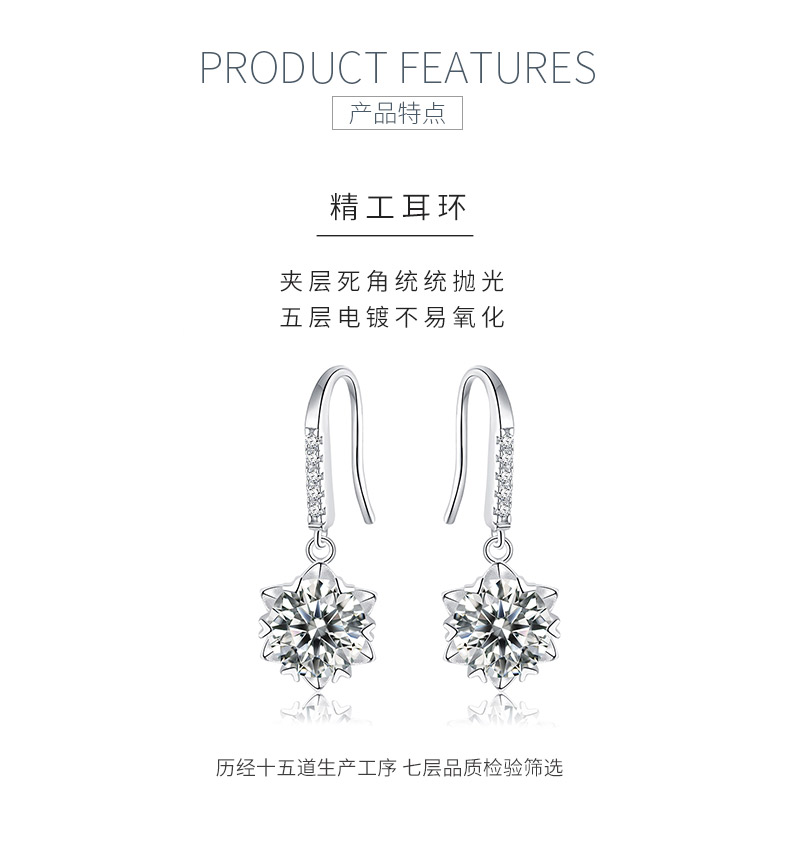 EM4011E冰雪奇缘款S925银镀18K白金圆形莫桑钻耳勾耳环0.5ct*2/1.0ct*2 - 5