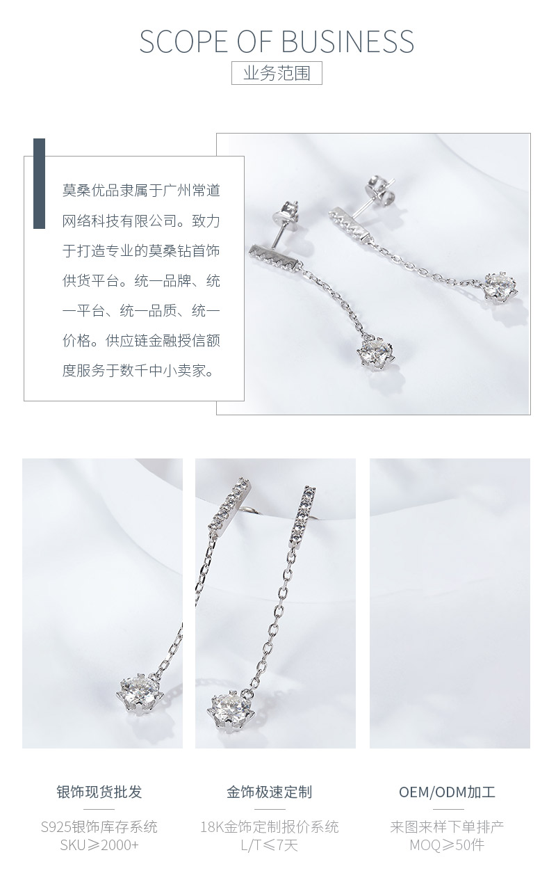 EM4012E雪晶之恋款S925银镀18K白金圆形莫桑钻耳钉流苏灵动耳钉0.5ct*2 - 3