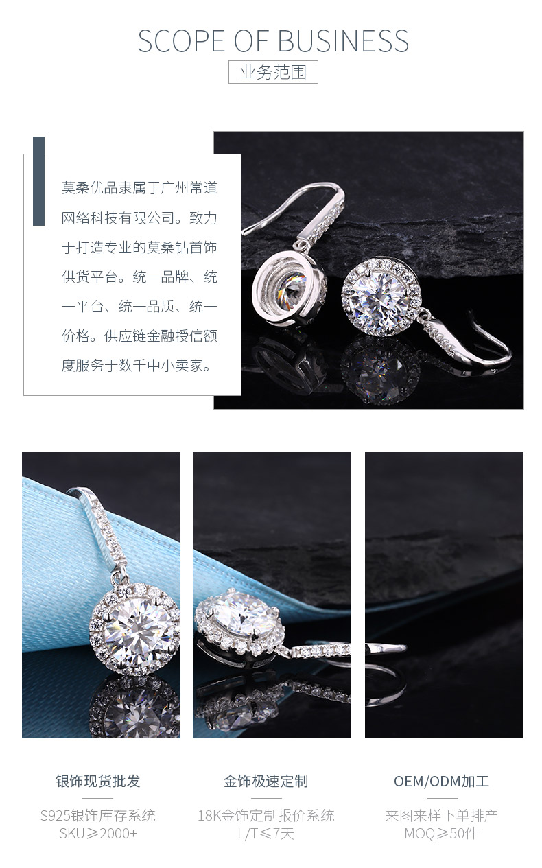 EM4007E星环绮梦款S925银镀18K白金圆形莫桑钻耳勾耳环0.5ct*2/1.0ct*2 - 3