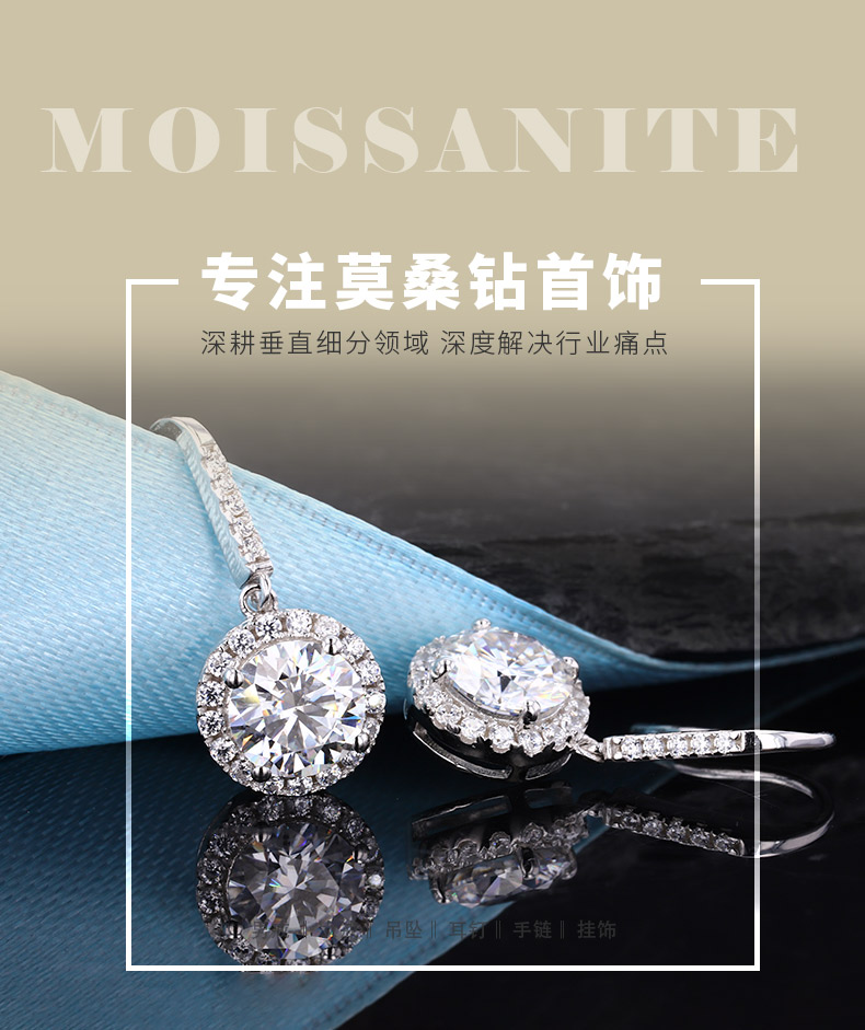 EM4007E星环绮梦款S925银镀18K白金圆形莫桑钻耳勾耳环0.5ct*2/1.0ct*2 - 1