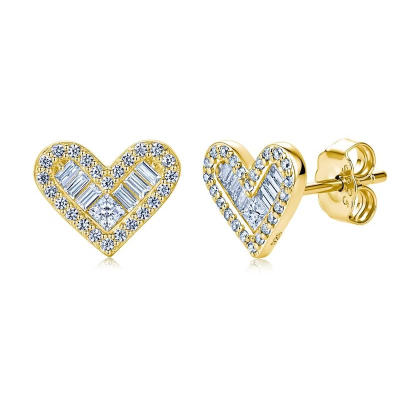 E23711款S925银镀18K金莫桑钻爱心耳钉0.6ct