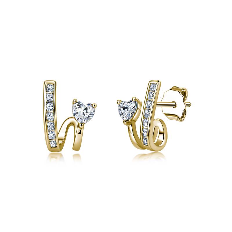 E23761款S925银镀18K金心形莫桑钻时尚耳钉1.2ct