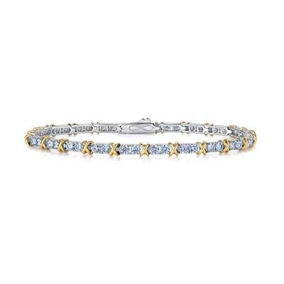 SB0383813-3.0mm S925 silver plated 18K gold RoundMoissaniteX bracelet 3.0mm/piece/3.6ct