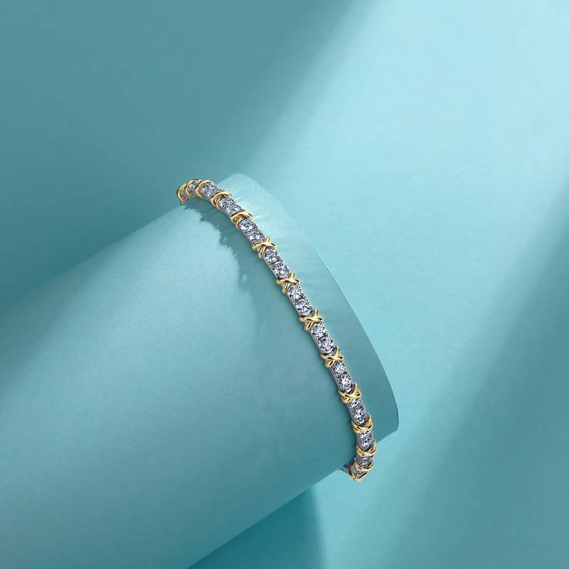 SB0383813-3.0mm款S925银镀18K金圆形MoissaniteX款Bracelet3.0mm/粒/3.6ct