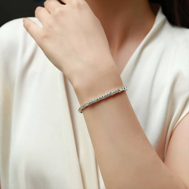 SB0383813-3.0mm款S925银镀18K金圆形MoissaniteX款Bracelet3.0mm/粒/3.6ct