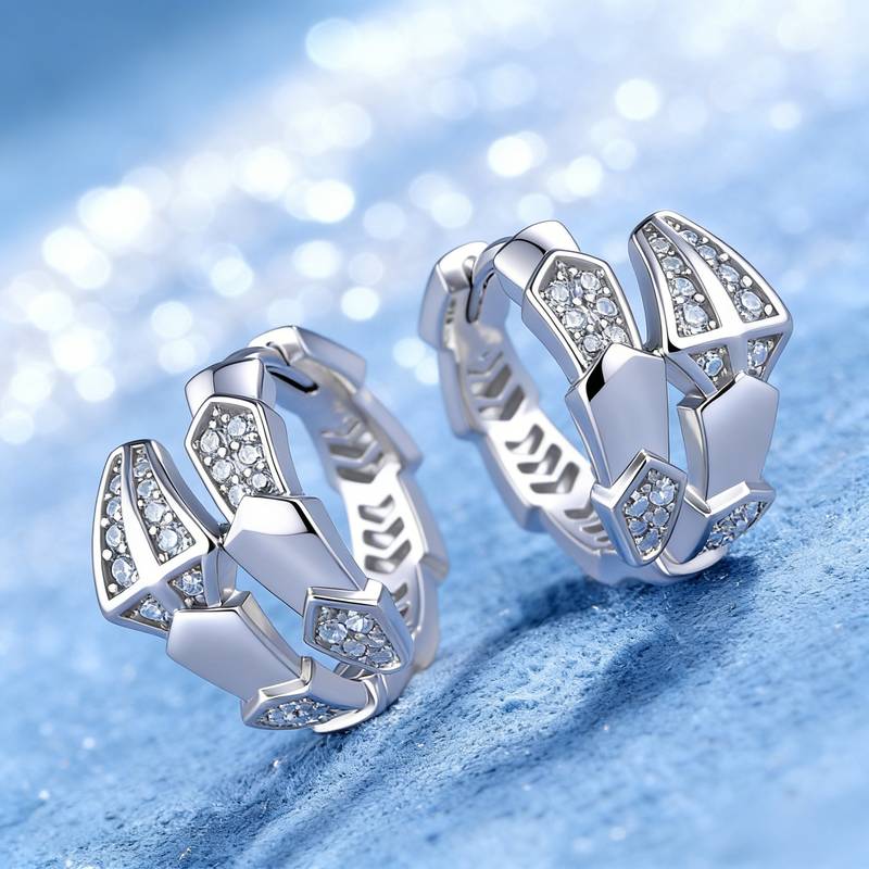 ME1482款S925银镀18K金圆形Moissanite蛇形耳环扣耳环0.4ct