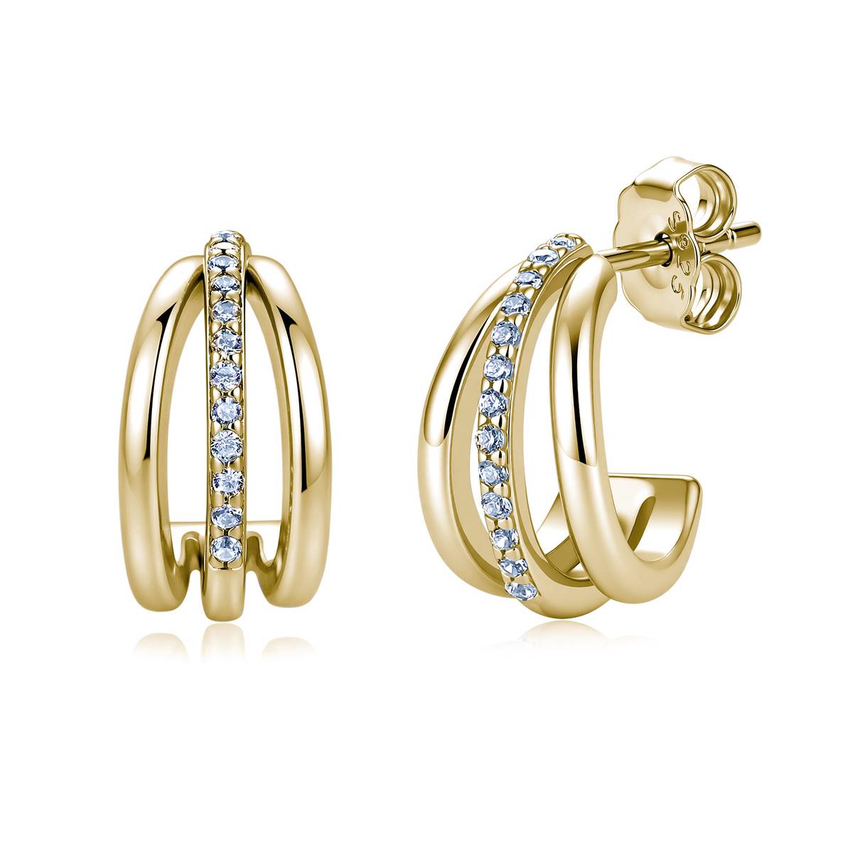 ME2808款S925银镀18K金圆形Moissanite双环镂空C形Stud Earring0.13ct
