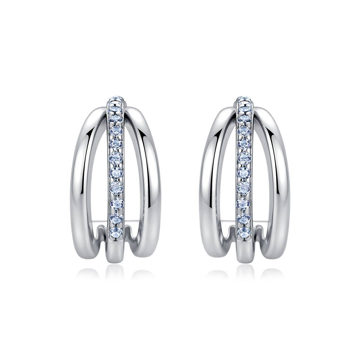 ME2808款S925银镀18K金圆形Moissanite双环镂空C形Stud Earring0.13ct