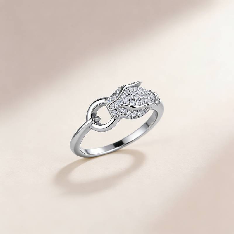 MR1180款S925银镀18K金Moissanite满镶豹头Ring0.53ct