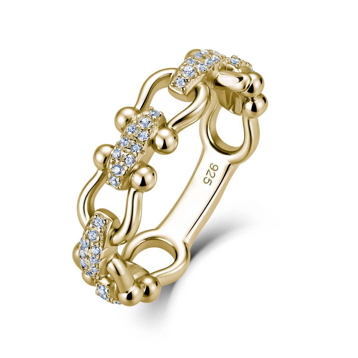 MR2868款S925银镀18K金圆形Moissanite链扣Ring0.2ct