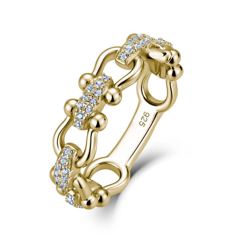 MR2868款S925银镀18K金圆形Moissanite链扣Ring0.2ct