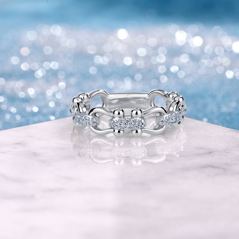 MR2868款S925银镀18K金圆形Moissanite链扣Ring0.2ct