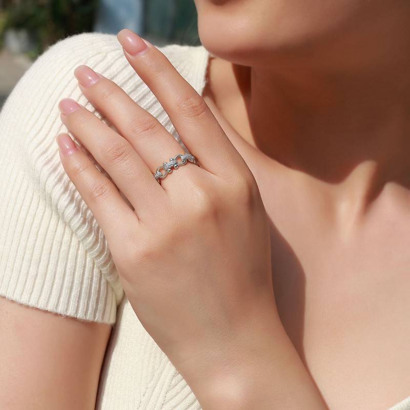 MR2868款S925银镀18K金圆形Moissanite链扣Ring0.2ct