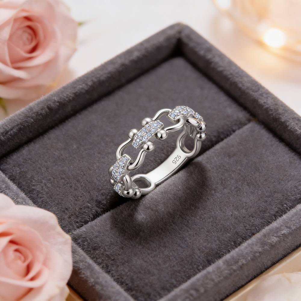 MR2868款S925银镀18K金圆形Moissanite链扣Ring0.2ct