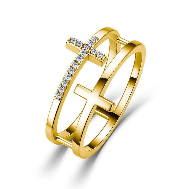MR235152款S925银镀18K金Moissanite双十字FashionRing0.08ct