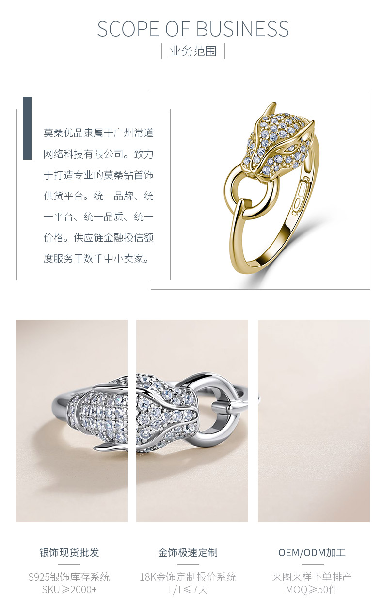 MR1180款S925银镀18K金莫桑钻满镶豹头戒指0.53ct - 3
