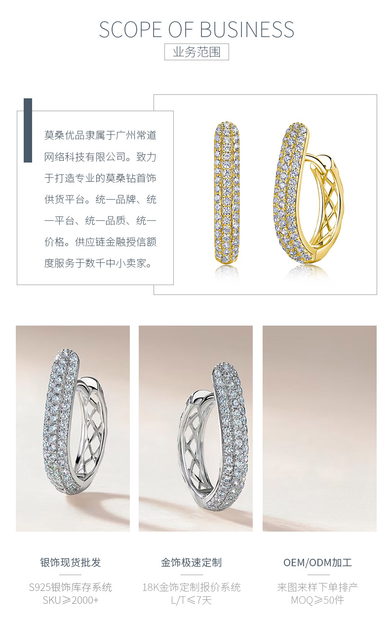 ME0027款S925银镀18K金三排圆形莫桑钻U形耳环扣耳环0.6ct - 3