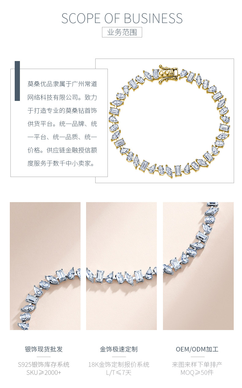 SB0393103款S925银镀18K金异形莫桑钻璀璨几何手链11.4ct - 3