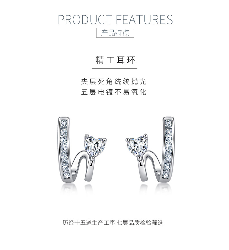 E23761款S925银镀18K金心形莫桑钻时尚耳钉1.2ct - 5
