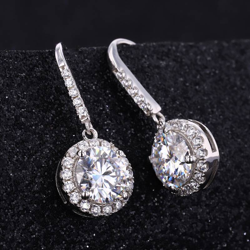 EM4007E星环绮梦款S925银镀18K白金圆形Moissanite耳勾耳环0.5ct*2/1.0ct*2