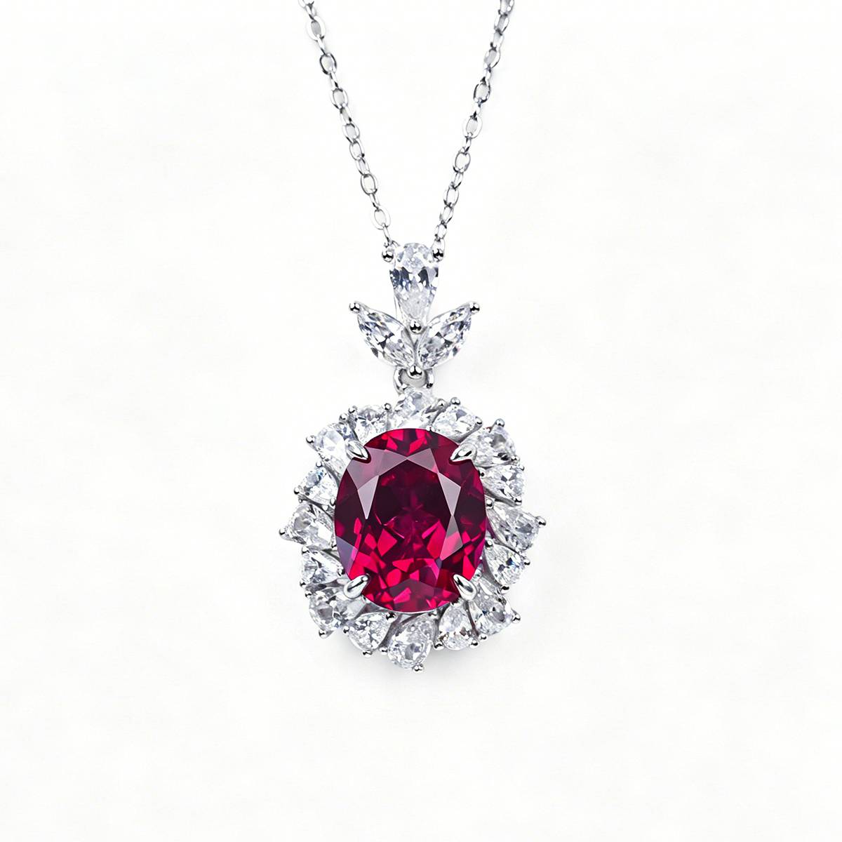 P1337款S925银镀18K白金蛋形培育彩宝宫廷LuxuryNecklace主石11*9mmmm/4.23ct
