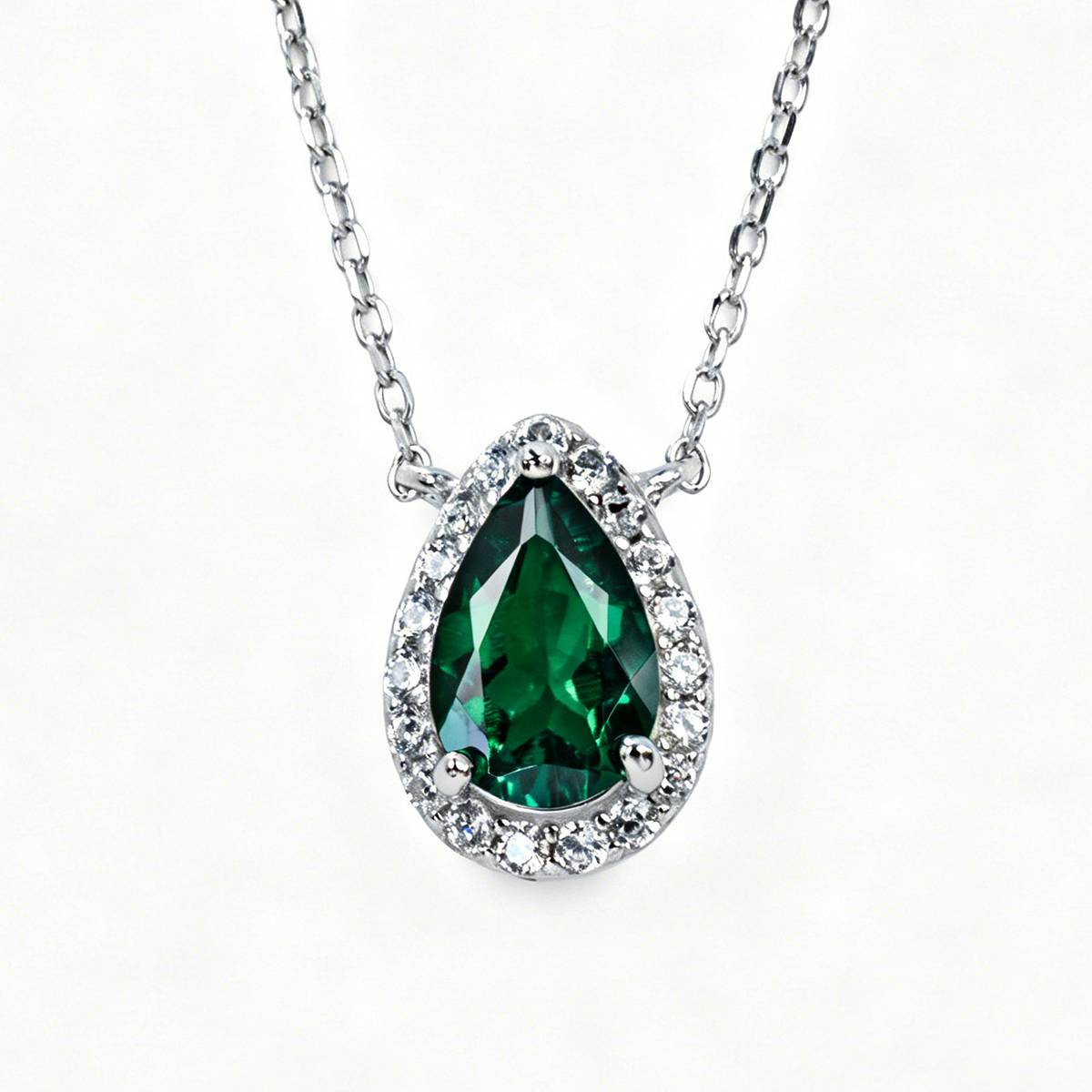 P1587款S925银镀18K白金梨形培育彩宝Necklace主石9*6mmmm/3.4ct