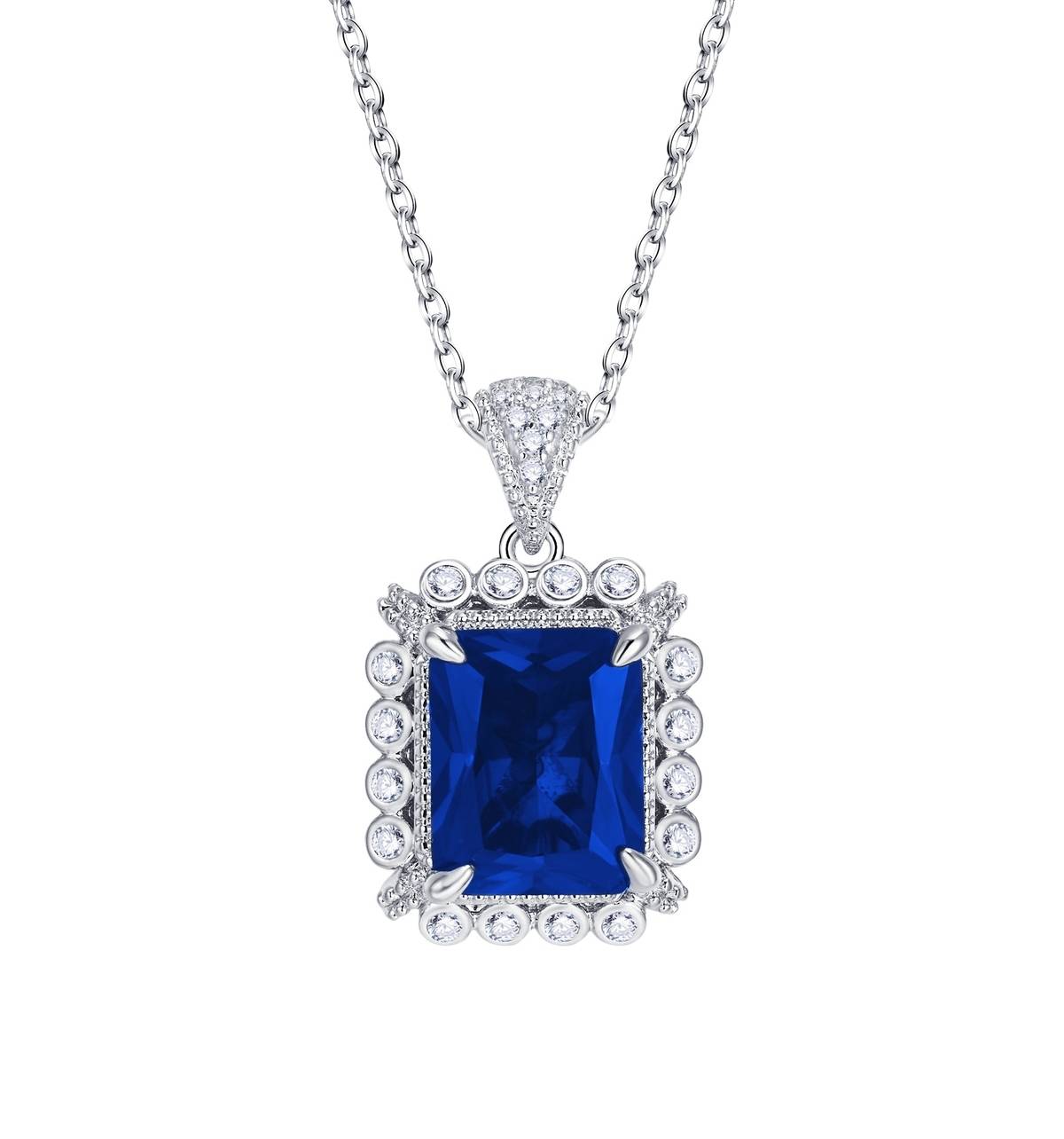 P1629款S925银镀18K白金祖母绿切割培育彩宝Necklace主石10*8mmmm/3.91ct