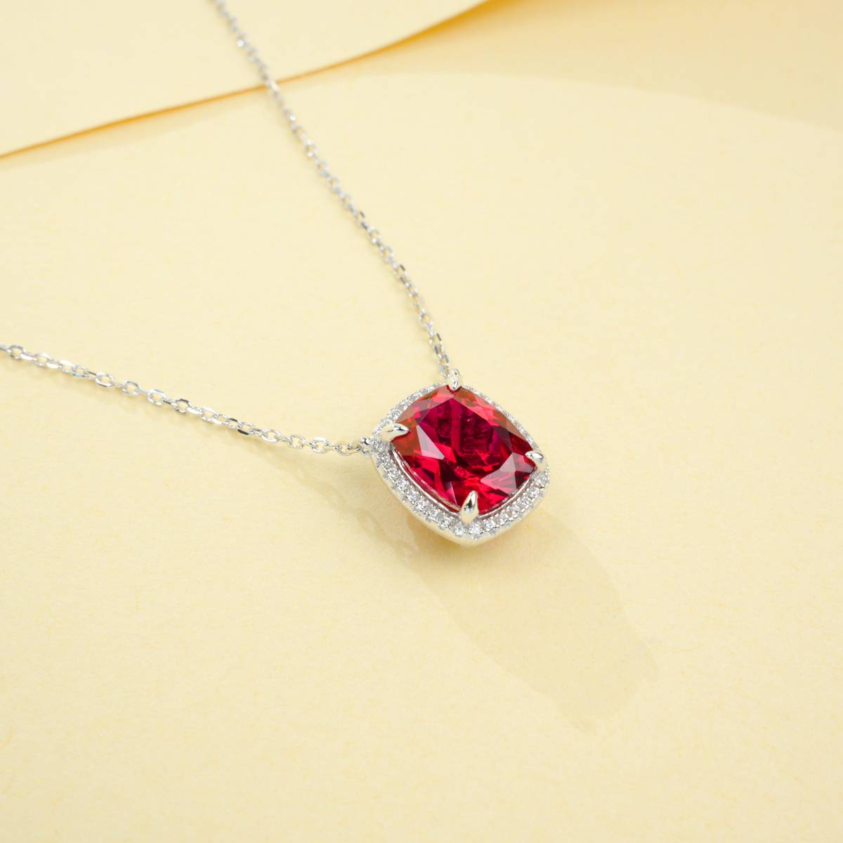 P0893款S925银镀18K白金长方枕形培育彩宝项链主石10*8mm/3.5CT