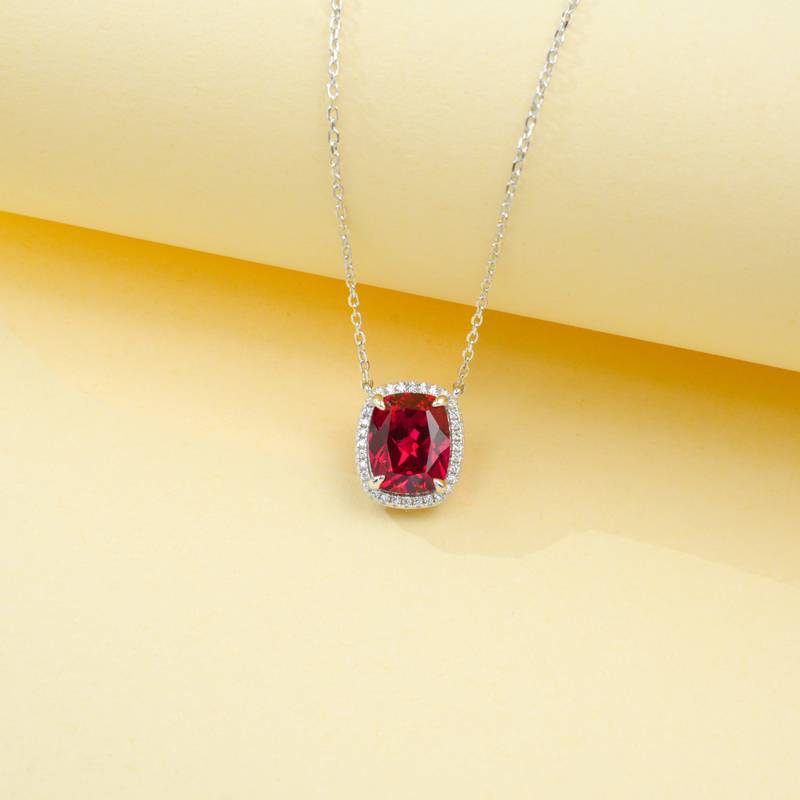 P0893款S925银镀18K白金长方枕形培育彩宝项链主石10*8mm/3.5CT