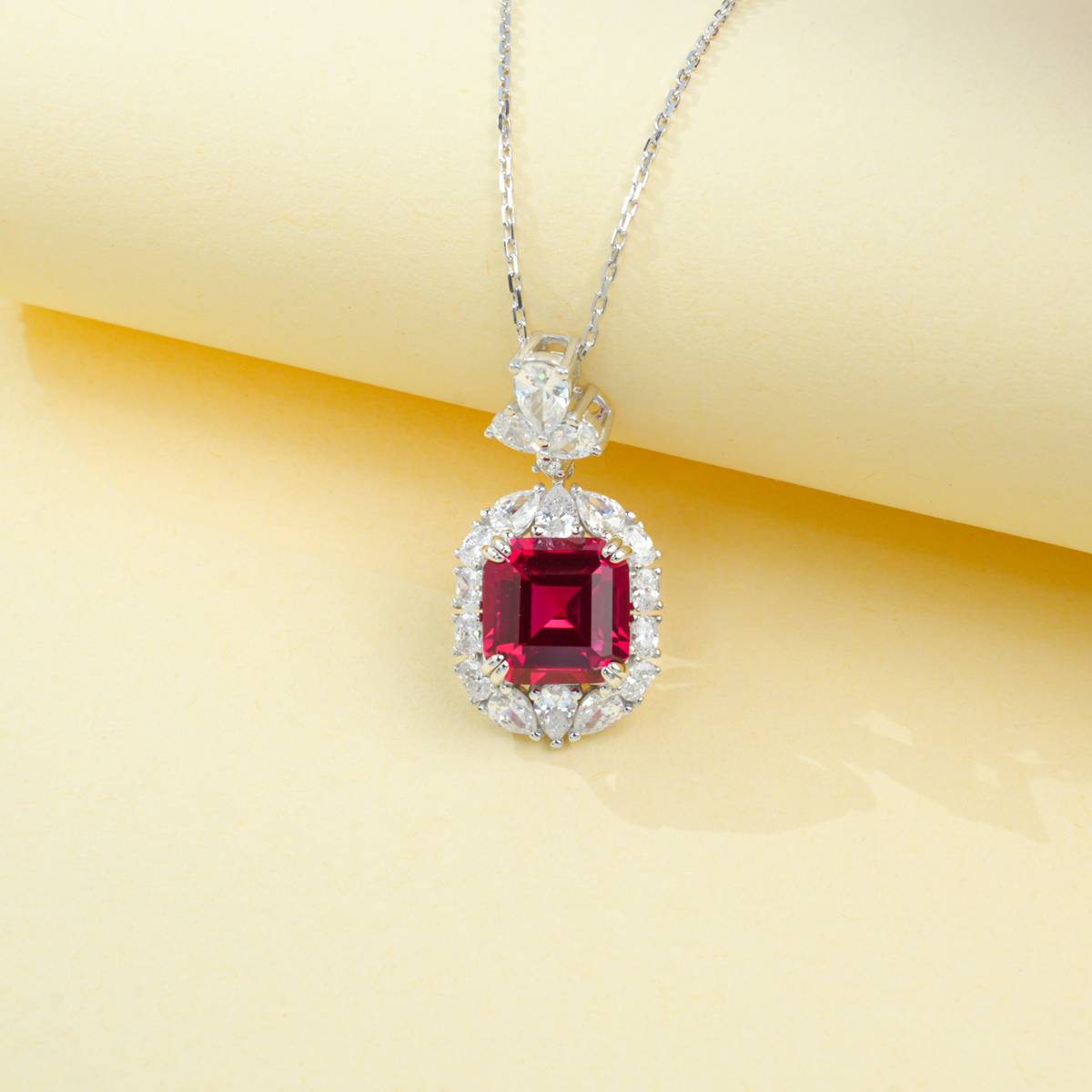 P0889款S925银镀18K白金阿斯切形培育彩宝Necklace主石10*10mmmm/6.0ct