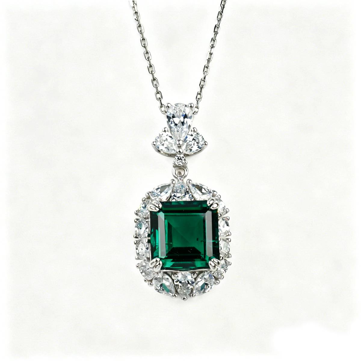 P0889款S925银镀18K白金阿斯切形培育彩宝Necklace主石10*10mmmm/6.0ct