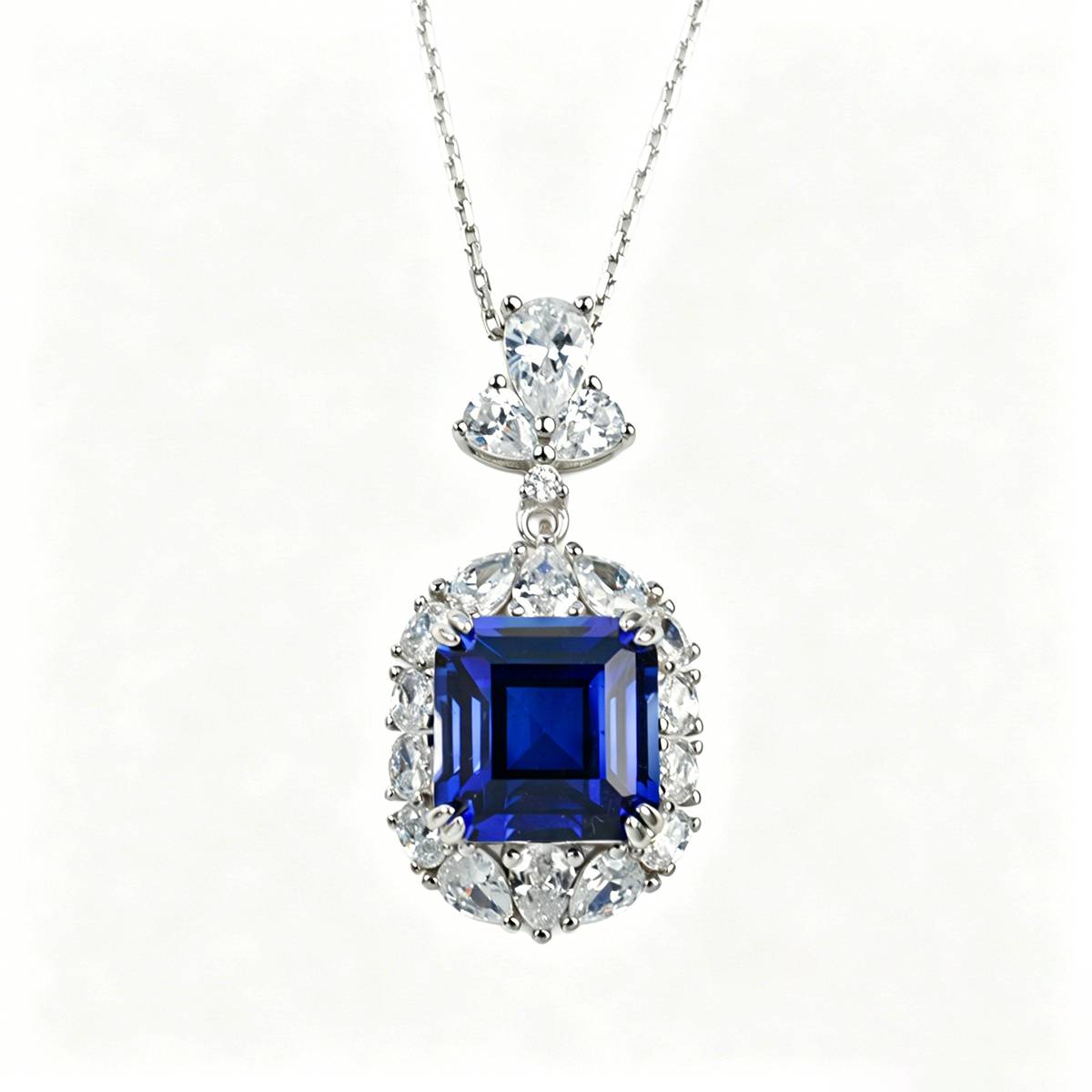 P0889款S925银镀18K白金阿斯切形培育彩宝Necklace主石10*10mmmm/6.0ct