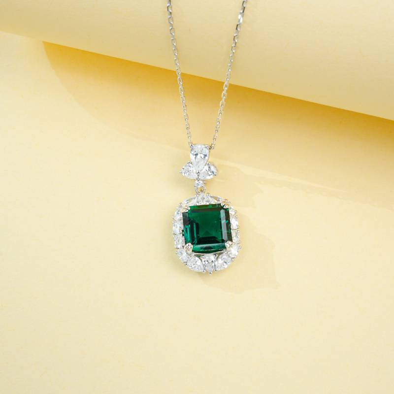 P0889款S925银镀18K白金阿斯切形培育彩宝项链主石10*10mm/6.0CT