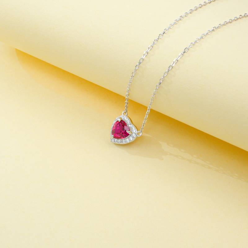 P0881款S925银镀18K白金心形培育彩宝Necklace主石6*6mmmm/1.0ct