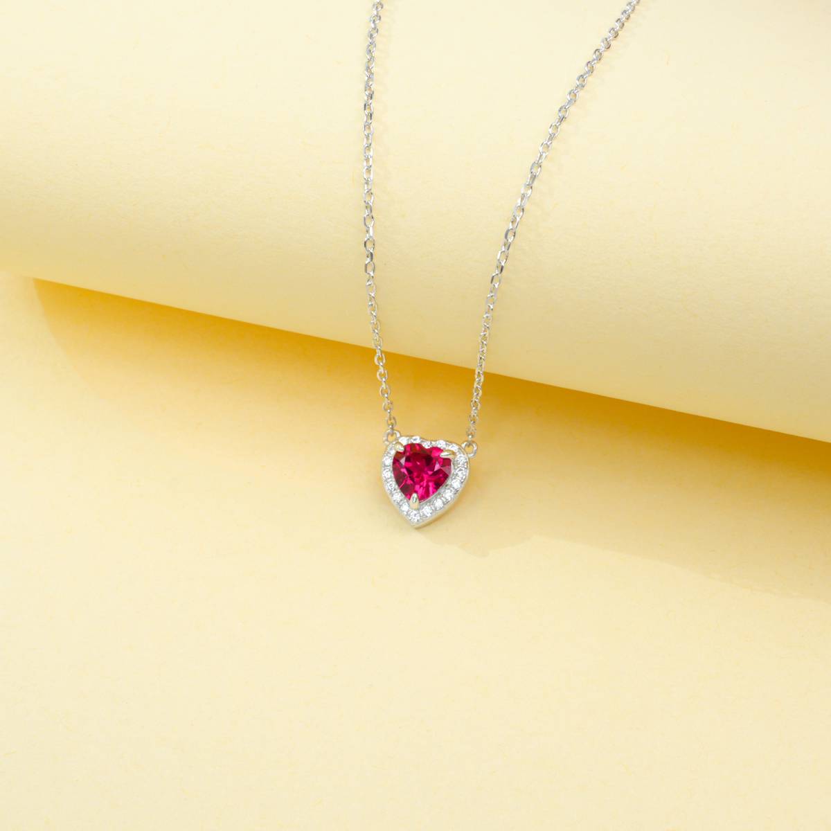 P0881款S925银镀18K白金心形培育彩宝Necklace主石6*6mmmm/1.0ct