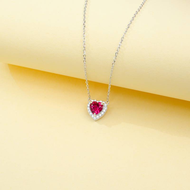 P0881款S925银镀18K白金心形培育彩宝Necklace主石6*6mmmm/1.0ct