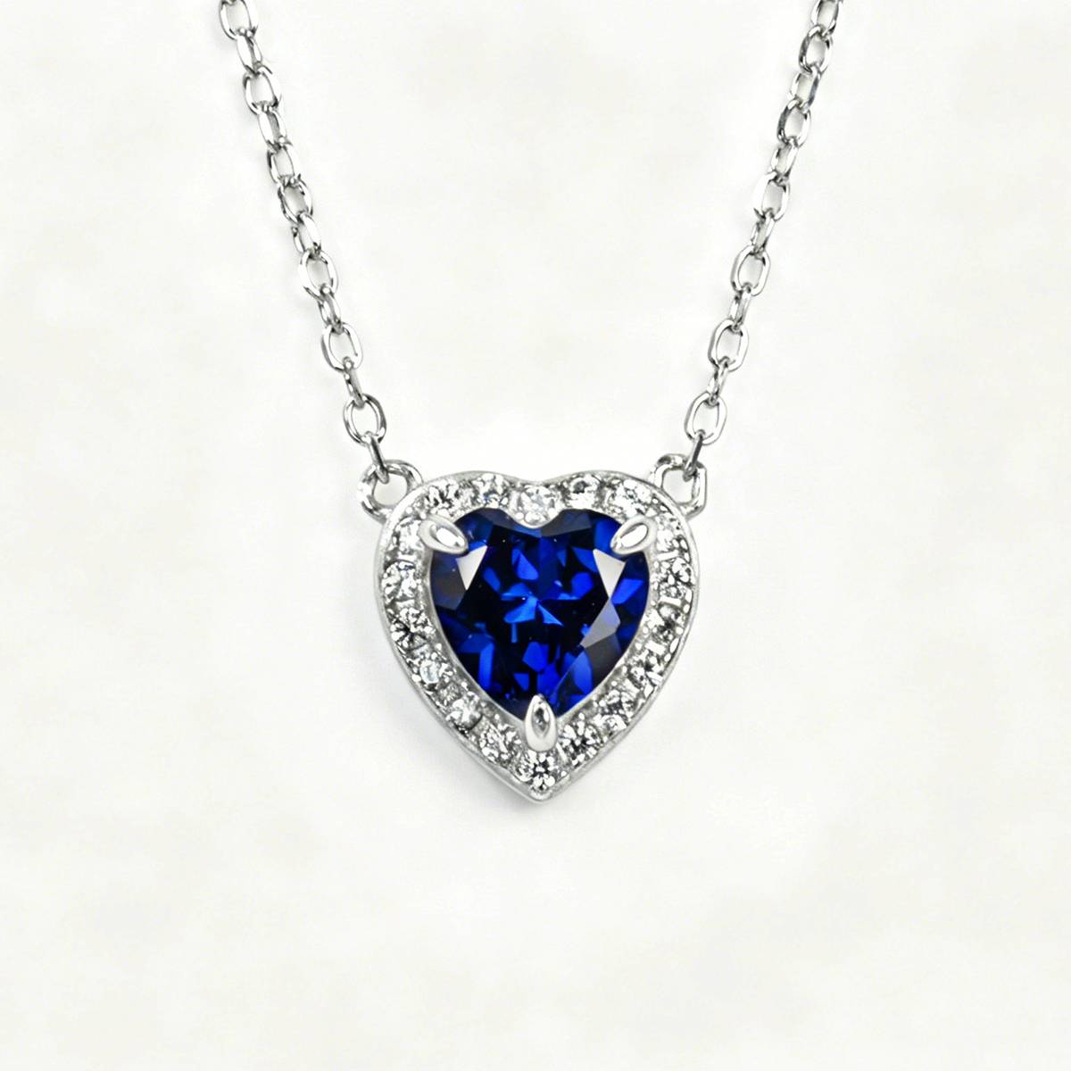 P0881款S925银镀18K白金心形培育彩宝Necklace主石6*6mmmm/1.0ct