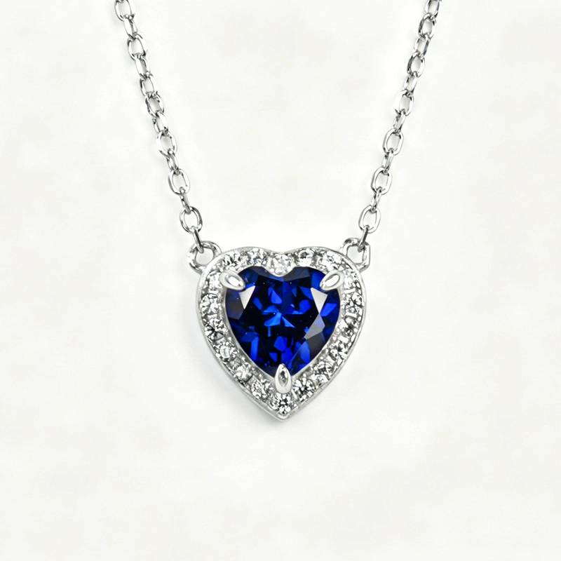 P0881款S925银镀18K白金心形培育彩宝Necklace主石6*6mmmm/1.0ct