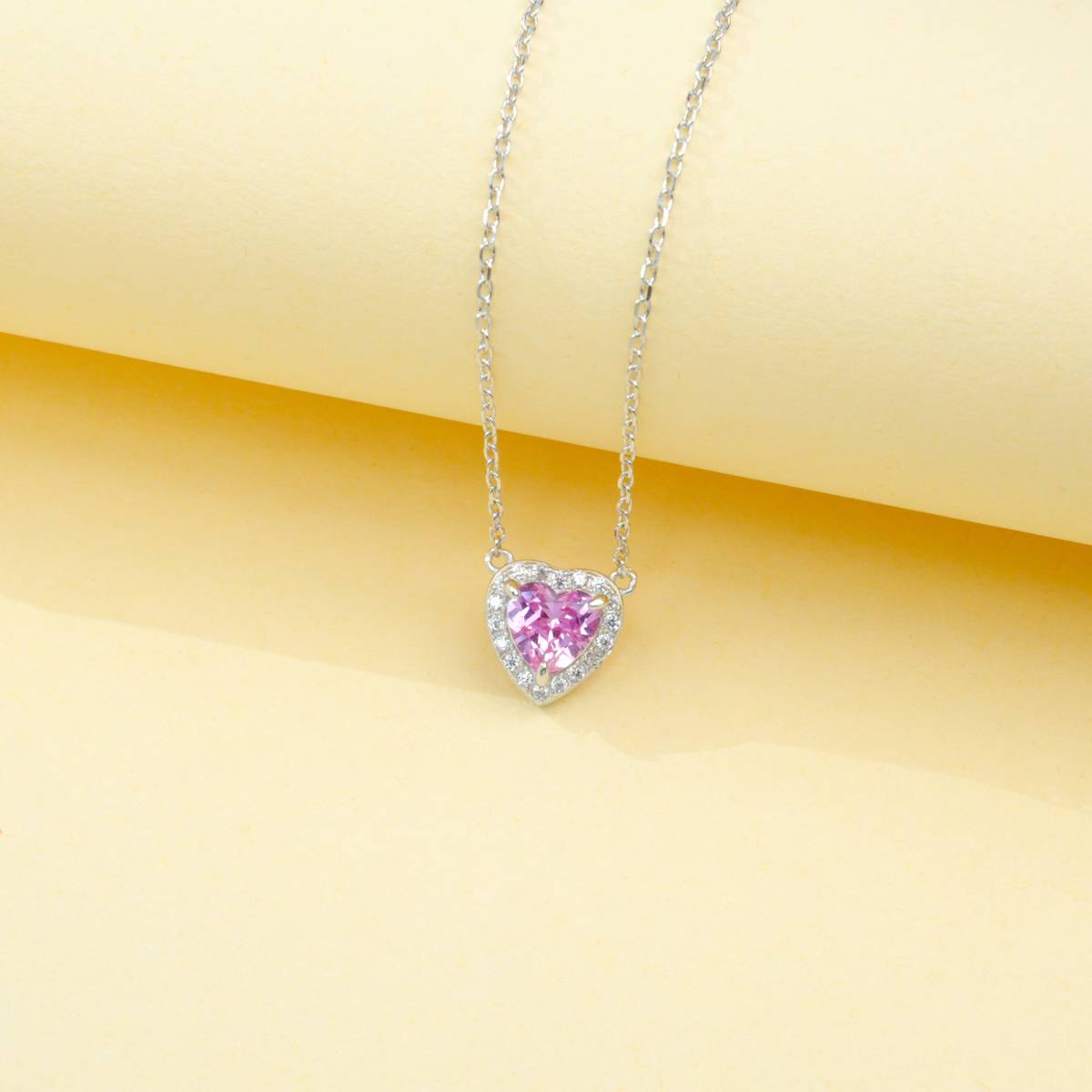 P0881款S925银镀18K白金心形培育彩宝Necklace主石6*6mmmm/1.0ct