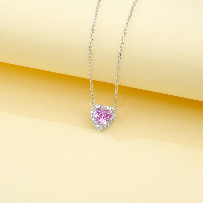 P0881款S925银镀18K白金心形培育彩宝Necklace主石6*6mmmm/1.0ct