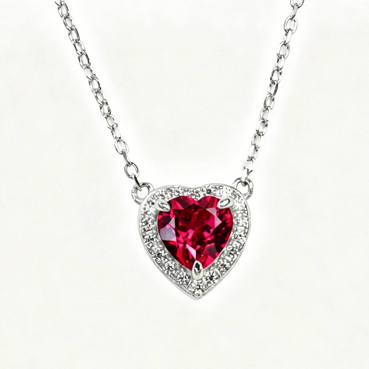 P0881款S925银镀18K白金心形培育彩宝Necklace主石6*6mmmm/1.0ct