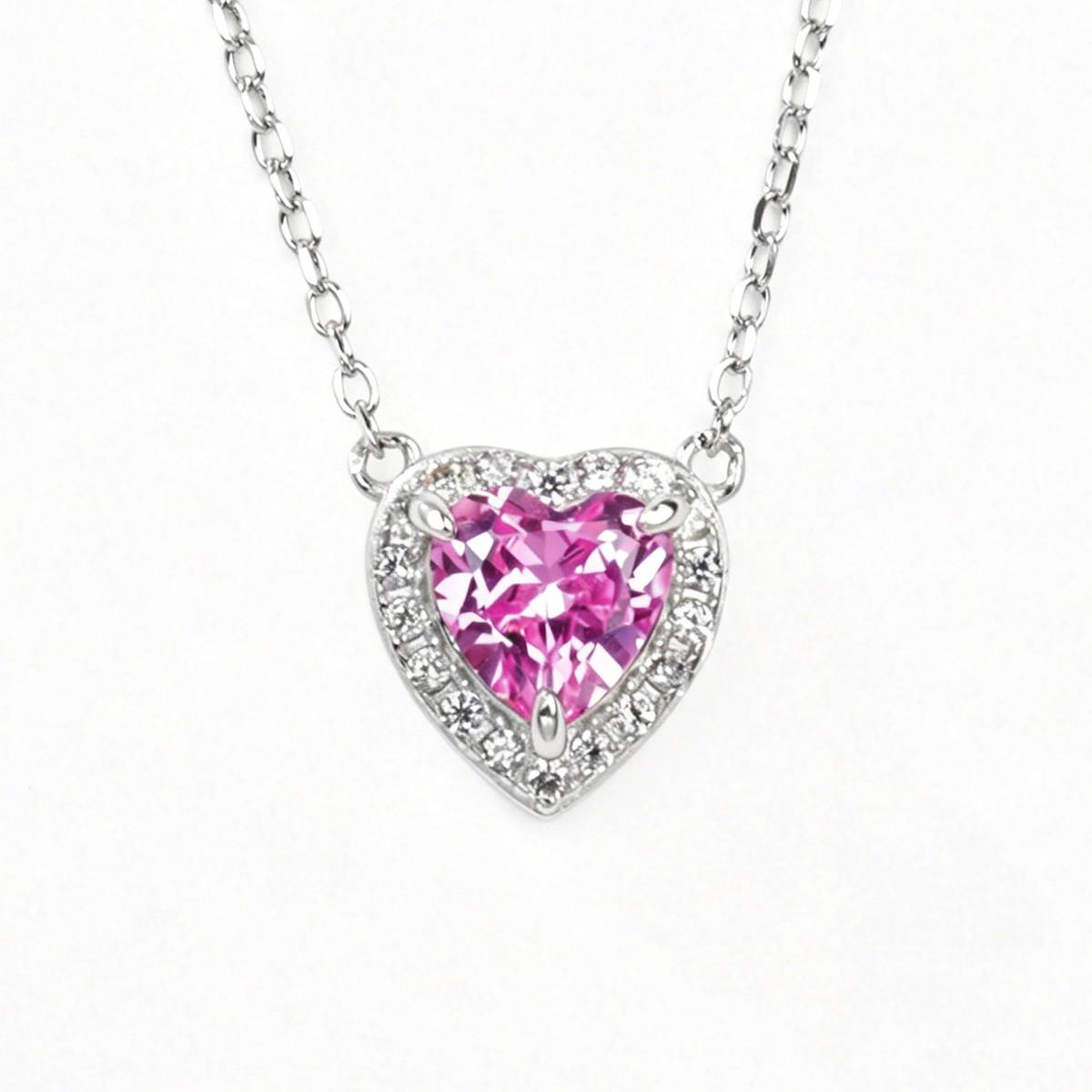 P0881款S925银镀18K白金心形培育彩宝Necklace主石6*6mmmm/1.0ct