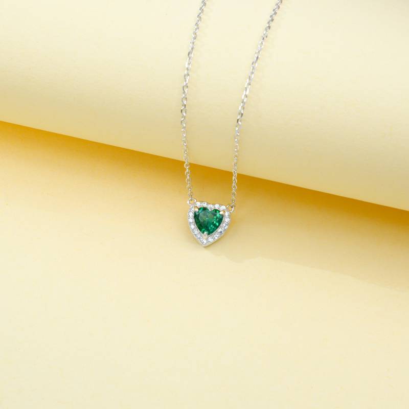 P0881款S925银镀18K白金心形培育彩宝Necklace主石6*6mmmm/1.0ct
