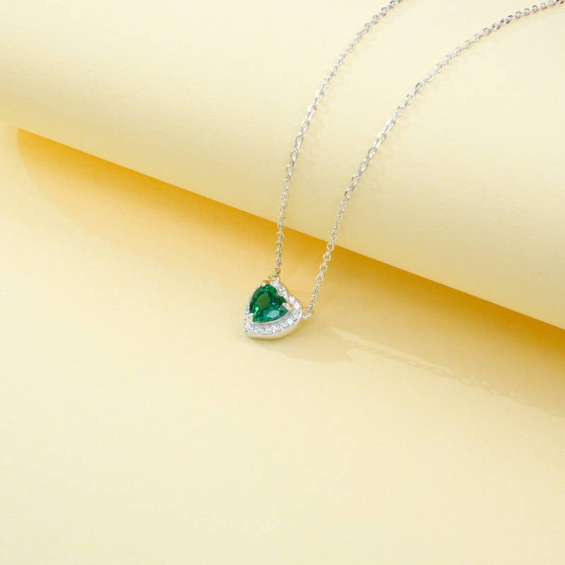 P0881款S925银镀18K白金心形培育彩宝Necklace主石6*6mmmm/1.0ct