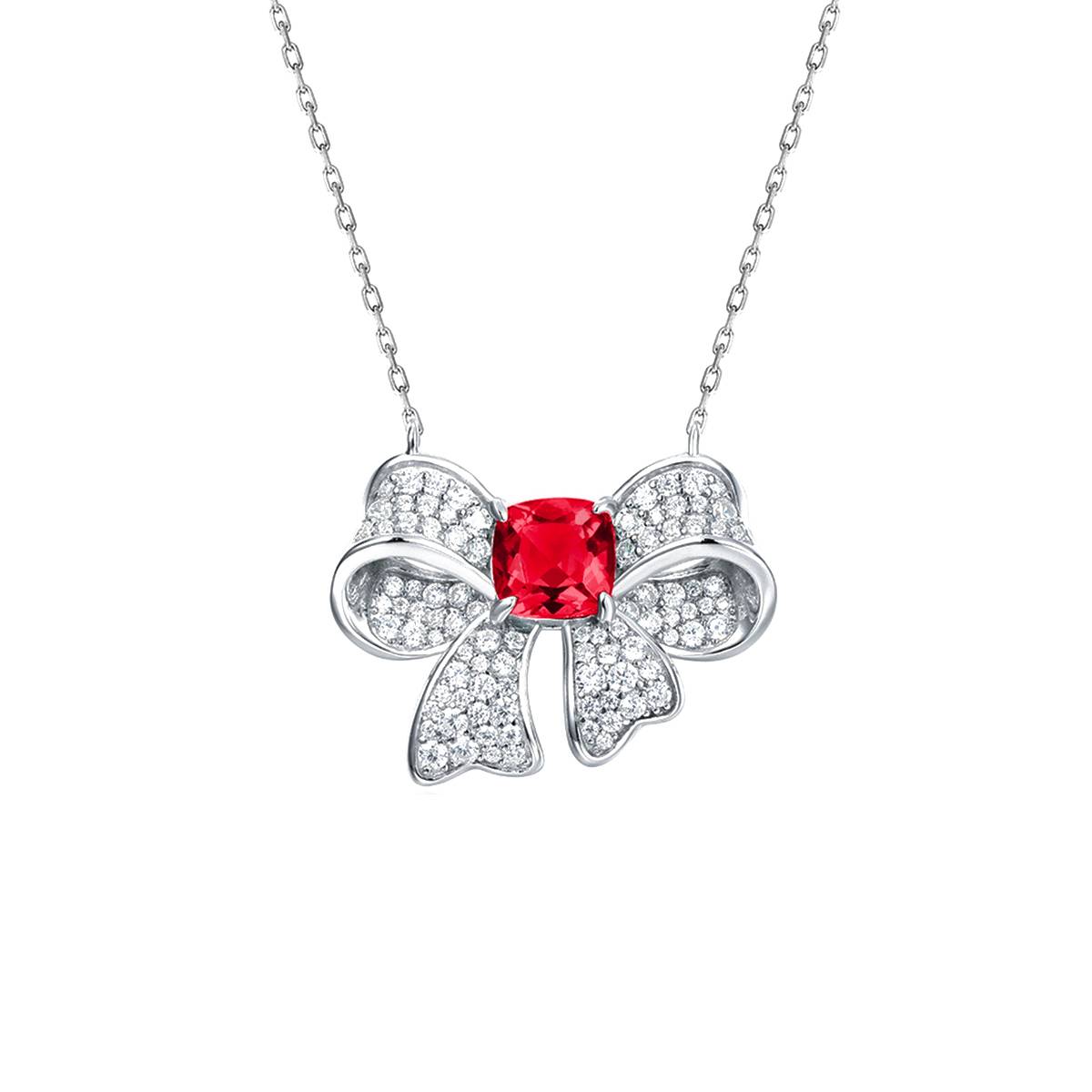 N202307款S925银镀18K白金枕形培育彩宝Necklace主石7*7mmmm/1.31ct