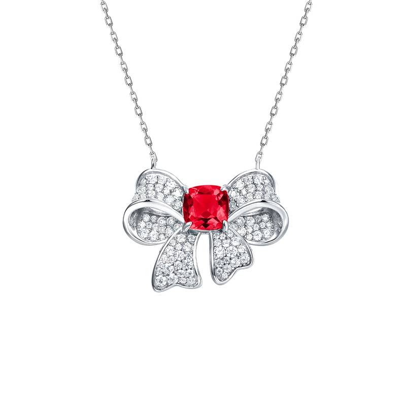 N202307款S925银镀18K白金枕形培育彩宝Necklace主石7*7mmmm/1.31ct